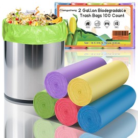 2 Gallon Small Bathroom Trash Bags - Colorful Biodegradable Mini Garbage Bags 100 Count Compostable Unscented Little Waste Basket Kitchen Office Car Tiny Liners Bulk Strong Thick Chenyucheng