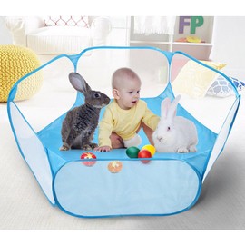 Magik Small Animal Cage Tent Breathable Transparent Pet Playpen Portable Yard Fence (Blue)