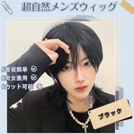 PEACOCO Men's Short Wig, Wig, Masculine Costume, Blonde Wig, Wolf, Black Hair, For Cosplay, No Gray Hair, Natural Black