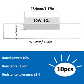 smseace 10pcs 10W 1ohm Ceramic Cement resistors ±5% Tolerance Cement resistors Used in Computer, TV Set, Apparatus