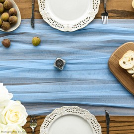 Artoid Mode Dusty Blue Gauze Table Runner 120 Inch 10FT, Seasonal Sheer Chiffon Cheesecloth Kitchen Dining Holiday Birthday Table Decor for Home Party