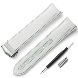 20mm Curved End Rubber Watch Band for Omega X Swatch,Omega Speedmaster moonwatch Folding Buckle Watch Strap Replacement Watchband No Gap Deployment Buckle Men Women Dustproof Washable (White green