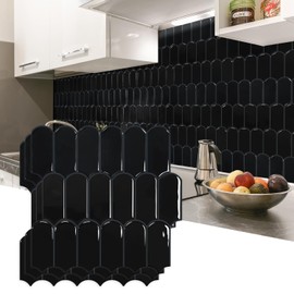 Vamos Tile Upgraded Thicker Design Peel and Stick Backsplash Tile, 10-Sheet Black with Dark Gray Grout Self Adhesive Vinyl Wall Tiles, Stick on Backsplash for Kitchen, Bathroom,RV