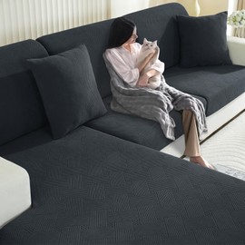 YSTELLAA Stretch Seat Cushion Cover, Elastic Sofa Seat Cushion Cover, Non-Slip, Universal Cover for Seat Cushions, Washable, Sofa Cushion Cover, Sofa Cover (3-Seater, Dark Grey)