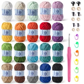 20 Pack Fluff Chenille Chunky Yarn for Crocheting Premier Puzzle - Velvet Baby Crochet Yarn with Black White Purple Pink Blue Coffee Red Khaki Yellow Amigurumi Set A
