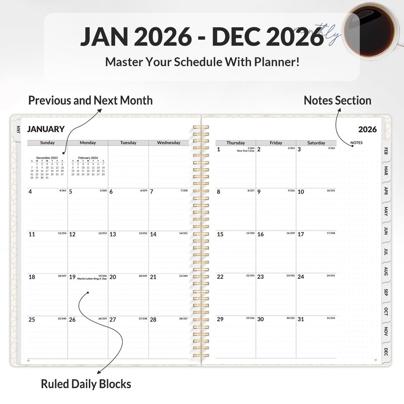 SUNEE 2026 Planner, Weekly and Monthly Calendar Planner, January 2026-December