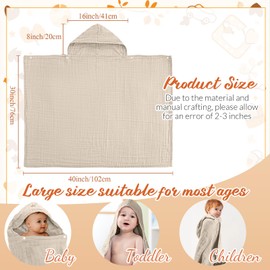 Hahafelt 3 Pcs Muslin Hooded Baby Towels 30"x 40" Cotton Newborn Bath Towel Muslin Infant Baby Towels Absorbent Unisex Hooded Blankets Newborn Registry Baby Gift for Girl and Boy(Ivory Beige Coffee)