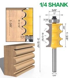 WSOOX 3/16-Inch Radius Triple Bead Furniture Trim & Molding Router Bit 1/4-Inch Shank