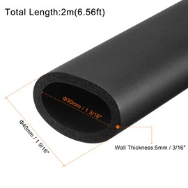 MECCANIXITY Foam Tubing, 30mm ID 40mm OD 2m Length Tube Covers for Handle Grip Support Pipe Insulation, Black