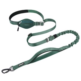 MIDOG Multifunctional Dog Leash Hands Free for Large Dogs - Adjustable Waist Leash with Zipper Pounch& Bungee Cord for Jogging/Running/Walking(4-7FT,Green)