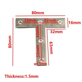 (10 Pieces) 80x80x1.5mmAngle Connector Corner Brackets (Thickness 1.5mm) Stainless Steel T Shape Brace Brackets with Screws
