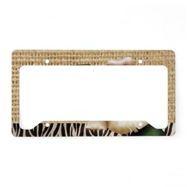 CafePress Shabby Chic Burlap Rose License Plate Holder Aluminum License Plate Frame, License Tag Holder