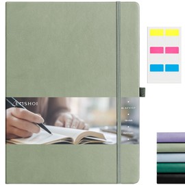 EMSHOI Large A4 College Ruled Notebook, 192 Pages 8.5 x 11 Hardcover Lined Journal for Work, 100gsm Thick Leather Journals for Women Men Writing Studying, Green