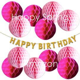 Happy Spring Birthday Garland Decoration Honeycomb Ball Set (Gold + Peach, Light Peach)