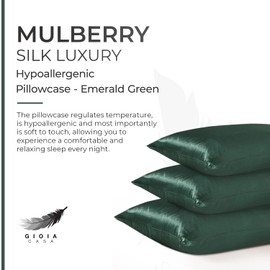 Gioia Casa Luxury Pillowcase - Emerald Green, 1pc - Soft Anti Wrinkle, Hypoallergenic, Washable Bed Pillowcases - 100% Pure Mulberry Silk on Both Sides