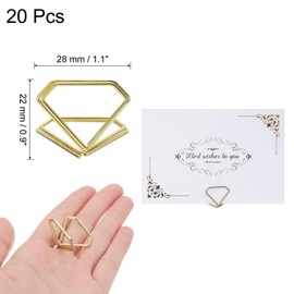 sourcing map 20 Pcs Mini Place Card Holders, Diamond Picture Holders for Tables Photos Food Signs Memo Notes Weddings Restaurants Birthdays Party, (0.9x1.1, Gold)