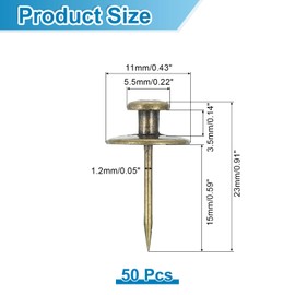 sourcing map 50 Pcs Double Headed Picture Hanging Nail, Zinc Alloy Push Pins Picture Hangers Double Headed Thumb Tacks for Hanging Pictures, Bronze