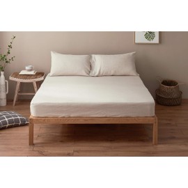 DAPU Pure Stone Washed Linen Fitted Sheet Mattress Cover 100% French Natural Linen European Flax (Natural Linen, King)