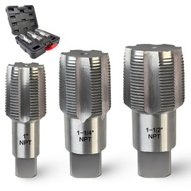 3-Piece NPT Pipe Tap Set, 1", 1-1/4", 1-1/2", NPT Tap Carbon Steel Hand Threading Plumbing Tap Set for Accurate Threads, Assorted Plumbers Mechanics DIY Thread cutting tools.