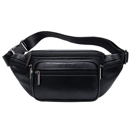 Riñonera de piel vintage para hombres y mujeres, viajes, senderismo, correr, cinturón delgado para teléfono celular, monedero, bolsa de café, bolsa de piel, negro