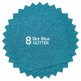 FANSGUAR Sky Blue Glitter HTV Heat Transfer Vinyl Bundle 8 sheets-12 x12 Iron on Vinyl for T Shirts Hats Clothing Compatible with Cricut Cameo Heat Press Machine