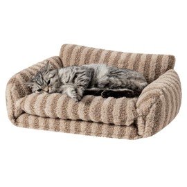 Hollypet Cat Bed Fluffy Plush Mutifuctional Double-Layer Soft Pet Couch Orthopedic Sofa Nest Beds for Small Cats and Dogs, Khaki (21x15x8 inch)
