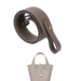 XYJG TC Leather Strap for Hermes Picotin/Lindy/Evelyne bag, Multi length Handmade Cowhide Crossbody Purse Strap for Handbag【19.7inch long, 1.5inch wide, Etoupe Grey (GoldStuds)】
