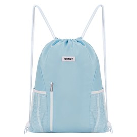 WANDF Drawstring Backpack Sports Gym Sackpack with Mesh Pockets Water Resistant String Bag for Women Men Children (Blue)