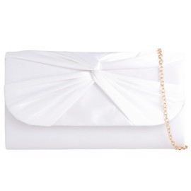 Satin Pleated Style Bridal Prom Wedding Evening Clutch Party Purse Hand Bag (White)