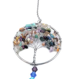 Tiardey Hanging Crystals Rainbow Wind Chime Pendant - Life Tree Crystal Pendant Rainbow for Window, Garden, Home Decoration - Colorful tree