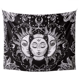 DasyFly Small Sun and Moon Tapestry Wall Hanging,Black and White Tapestry Burning Sun with Star Tapestry Psychedelic Wall Tapestry For Bedroom Dorm Home Decor