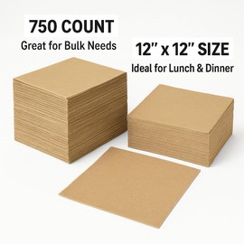 750 Pack 12 Inch Disposable Kraft Napkins – 1 Ply, Eco-Friendly & Compostable Bulk Paper for Dinner & Everyday Lunch Use (750, Brown)