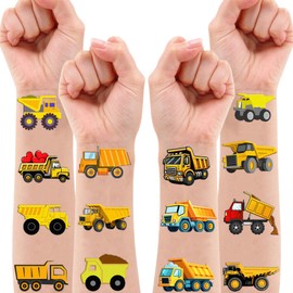 100 PCS Dump Truck Temporary Tattoos Themed Birthday Party Decorations Favors Supplies Décor Construction Vehicle Excavator Tattoo Stickers Gifts For Game Boys Girls Classroom School Prizes Reward