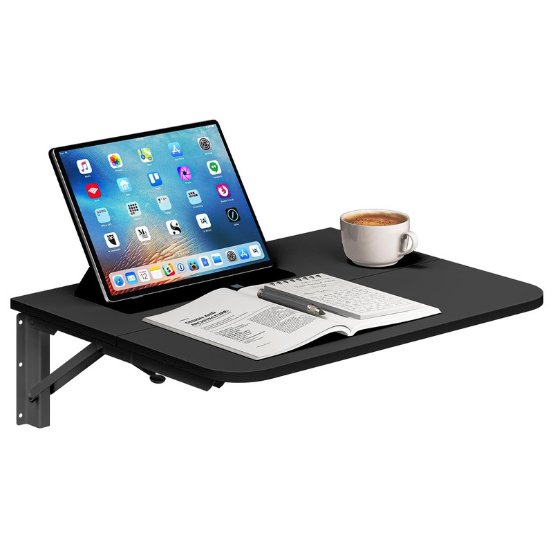 HOOBRO Folding Table, Wall Mounted Floating Desk with Iron Bracket,
