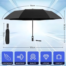 HOTUT Automatic Folding Rain Umbrella, Windproof Folding Travel Umbrella Compact and Strong, Easy Automatic Open Close Umbrella 210T Teflon Vented, 8-Rib Smart Folding Umbrella for Men Women Elderly