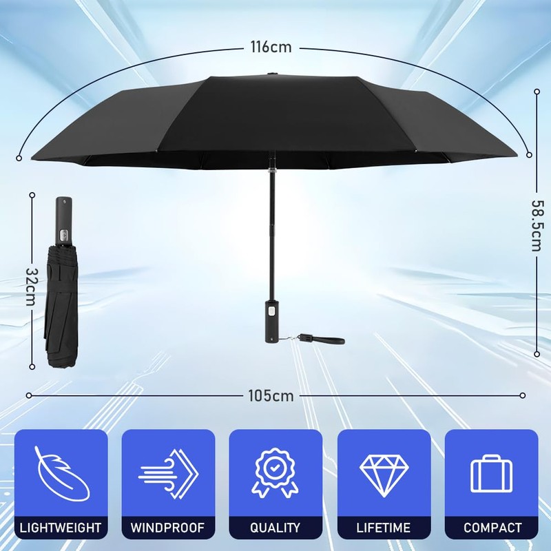 HOTUT Automatic Folding Rain Umbrella, Windproof Folding Travel Umbrella Compact
