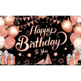 KatchOn, Rose Gold Happy Birthday Banner for Women - 72x44 Inch | Rose Gold Happy Birthday Backdrop for Women | Happy Birthday Decorations for Women | Rose Gold Birthday Banner, Happy Birthday Sign