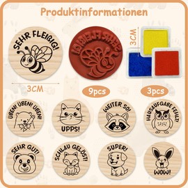 Set of 9 Wooden Stamp Teacher, Motif Stamp Set Animals, Teacher Stamp for Teacher Reward Stamp Praise Student Stamp Gift for Teacher's Day Motivation, for School Child Decorative Stamp