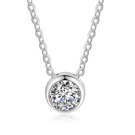 Bo&Pao Women's Necklace 925 Sterling Silver with Round Cubic Zirconia, 18", ajustable
