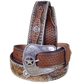 Nocona Western Belt Mens Leather Hair Star Concho 40 Brown N2506808