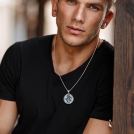 VENACOLY Saint Benedict Medal Necklace 925 Sterling Silver Abalone Shell Patron St Pendant Religious Jewellery for Women Mom Men Catholic