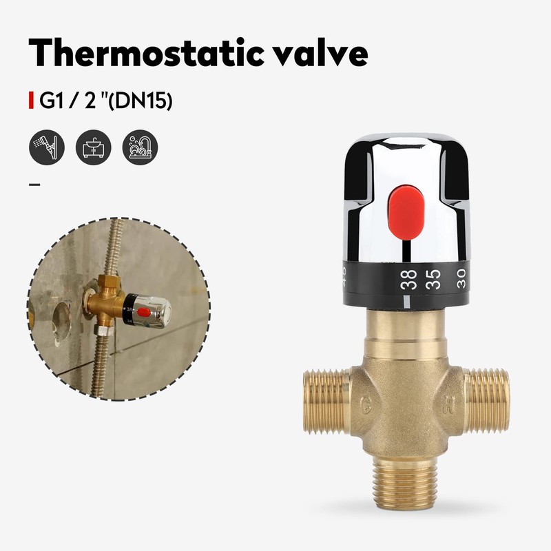 G1 / 2“（DN15） Thermostatic Mixing Valve,Hot Cold Water Brass Adjustable