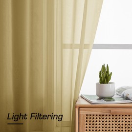 Simplebrand - Cortinas transparentes doradas de 63 pulgadas de largo, 2 paneles, bolsillo para barra, paneles de cortina transparentes para ventana, elegantes cortinas y cortinas para sala de estar,
