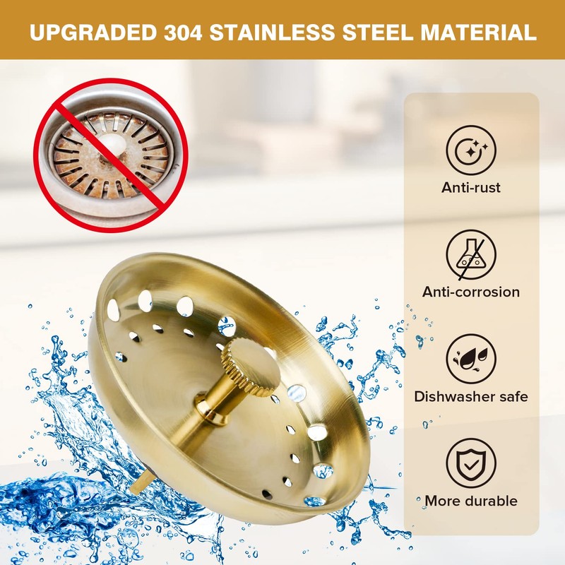 JEAPHA 2 Pcs Gold Sink Strainers Replacement for Standard 3-1/2