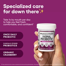 Physician's CHOICE Vaginal Probiotics for Women - pH Balance, Odor Control, Yeast Balance, Vaginal Flora, Moisture, Feminine Health - 6B CFU with Organic Prebiotics and Cranberry Extract - 60 CT
