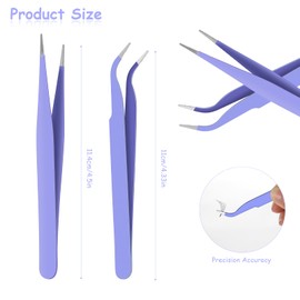 Ainiv 2Pcs Straight Curved Tweezers, Lash Tweezers, Stainless Steel Pointed Tweezers Kit, Sticker Tweezers, Craft Tweezers for Eyelash Extensions, DIY Crafts, Nail Art, Jewelry Making (Purple)