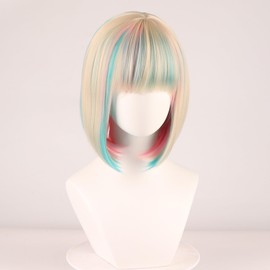 KiyaCos Megan Bob Wig Short Straight Blonde Blue Pink Colorful Anime Role Play Cosplay Costume Wigs
