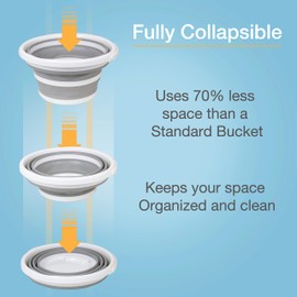 BROOKSTONE, Slim Collapsible Bucket for Mopping, 2.6 Gallons (10L), Home Mop Cleaning or Car Washing, Fishing, or Camping, with Smart Space Saving Design, Round Light Gray