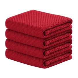 joybest Cotton Kitchen Towels, 4-Pack Waffle Weave Ultra Soft Absorbent Dish Towels Quick Drying Kitchen Dish Cloths, 18 in x 28 in, Red