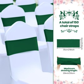 Kinlop 150 Pcs Spandex Chair Sashes Bows Stretch Chair Cover Bands Elastic Ties Bands Slider Sashes Without Buckle Decorations for Wedding Party Events Ceremony Birthday (Dark Green)